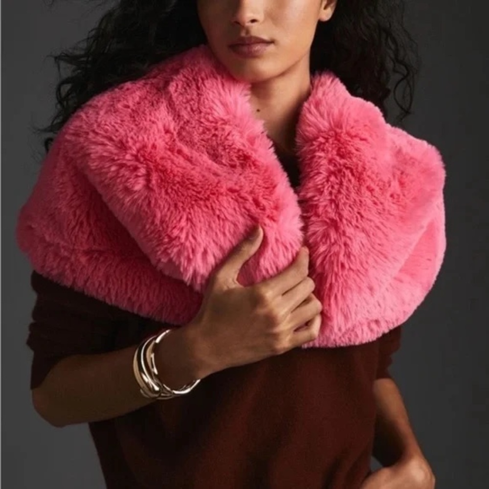 Anthropologie Pink Faux Fur Wrap